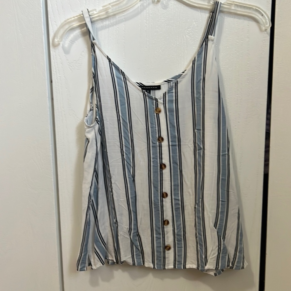 Staccato XS vertical striped blue white adjustable strap tank top